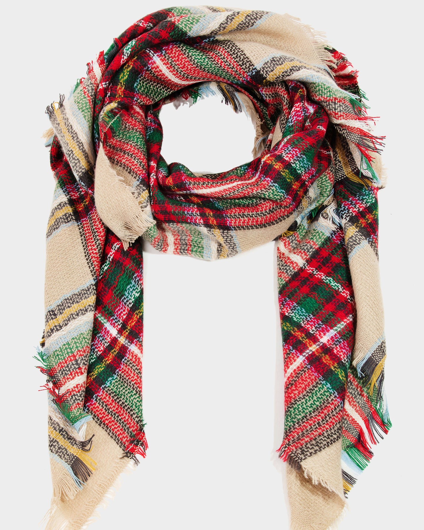 Beige Plaid Oblong Scarf (8852717469947)