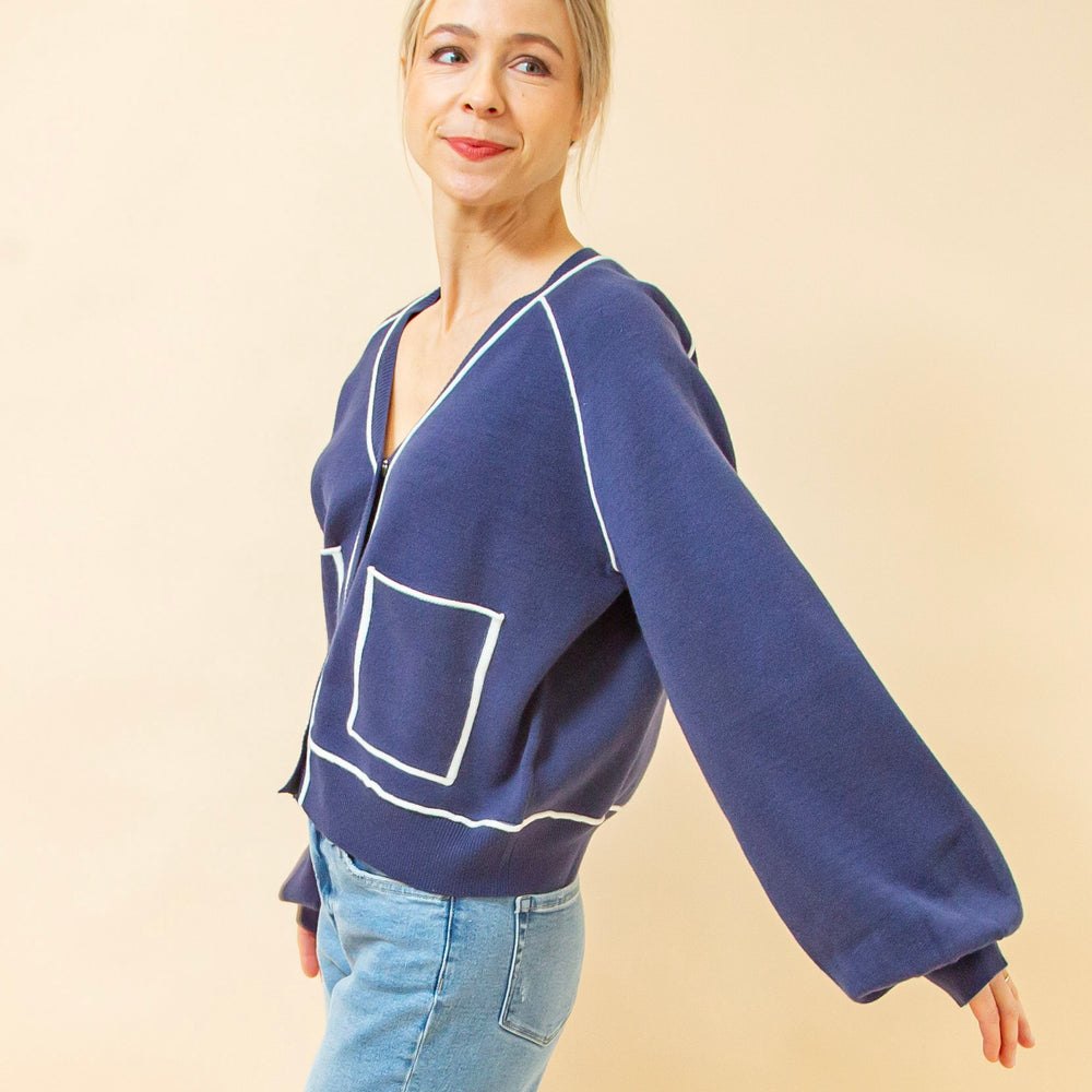 Cool Contrast Cardigan in Navy/White (8931699196155)