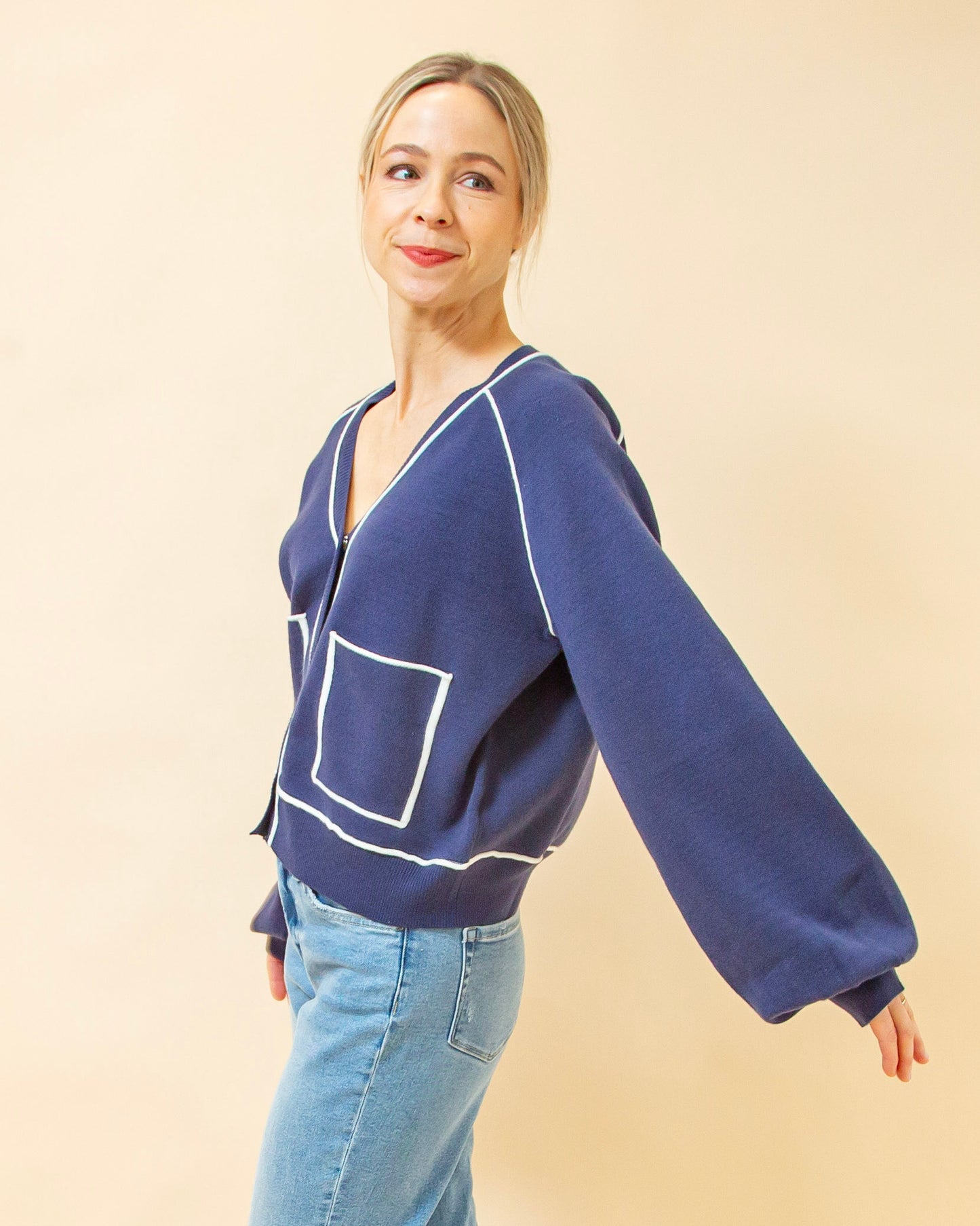 Cool Contrast Cardigan in Navy/White (8931699196155)