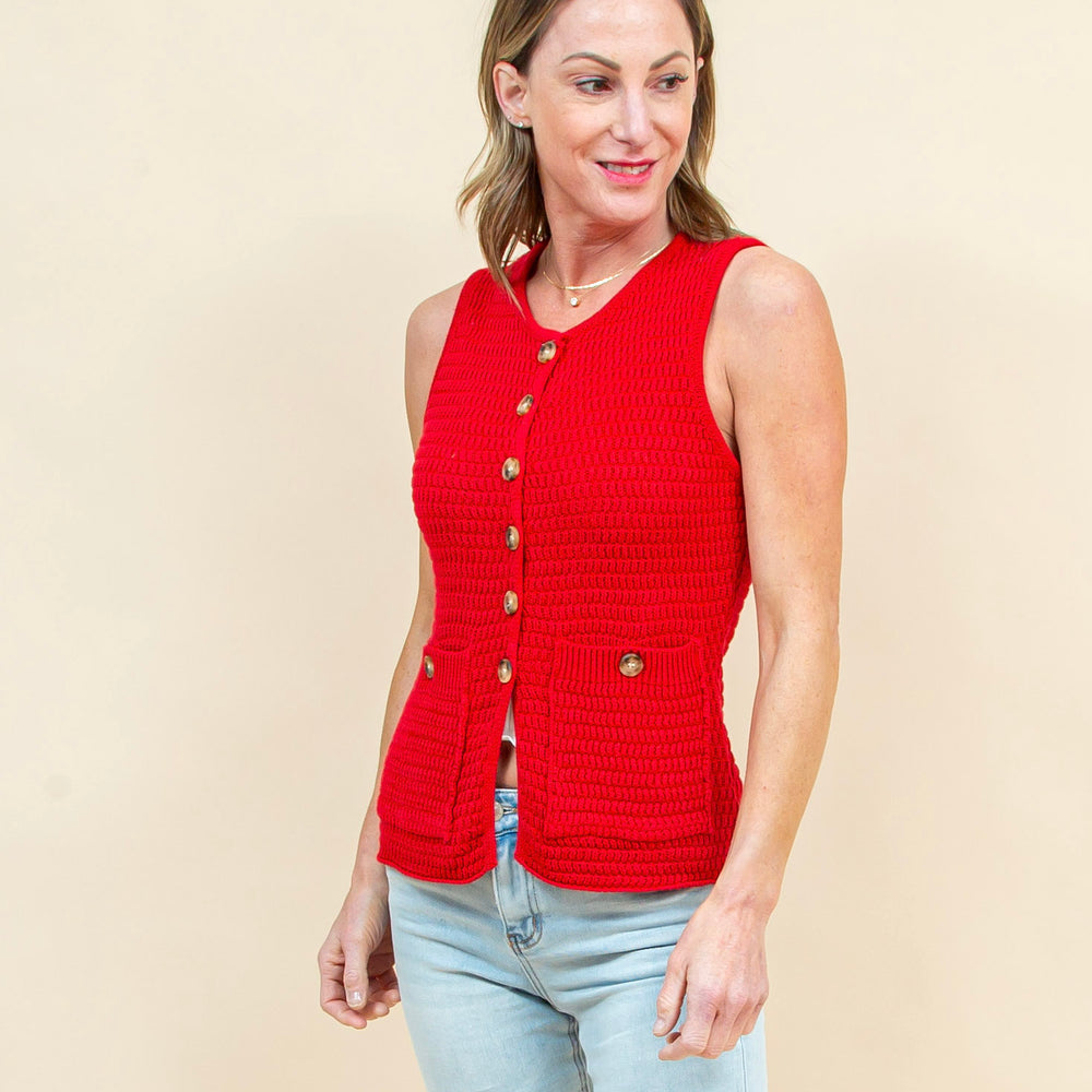 Classic Affair Sweater Vest in Red (8965988614395)