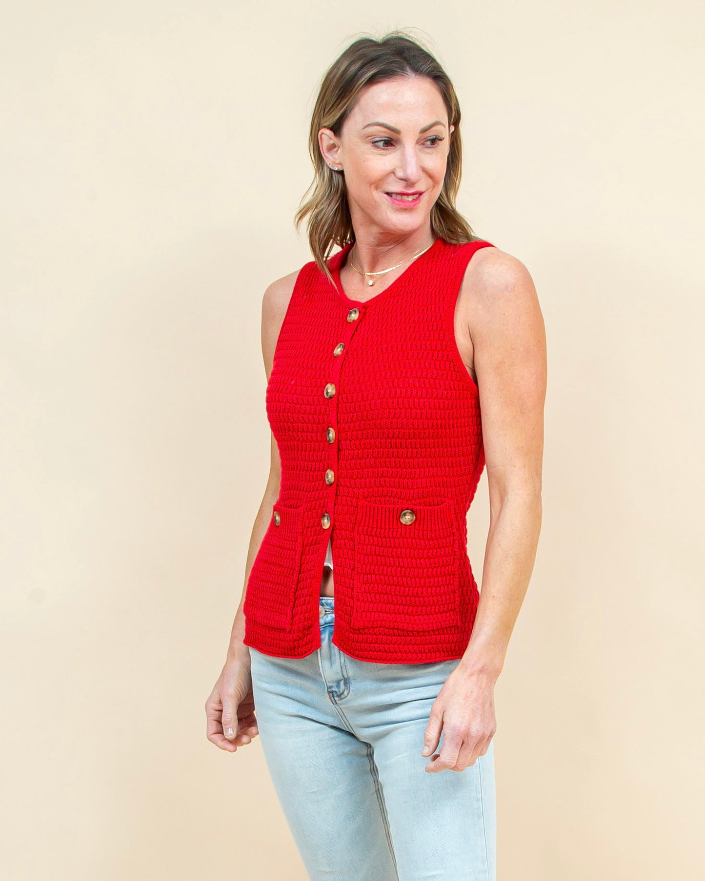 Classic Affair Sweater Vest in Red (8965988614395)
