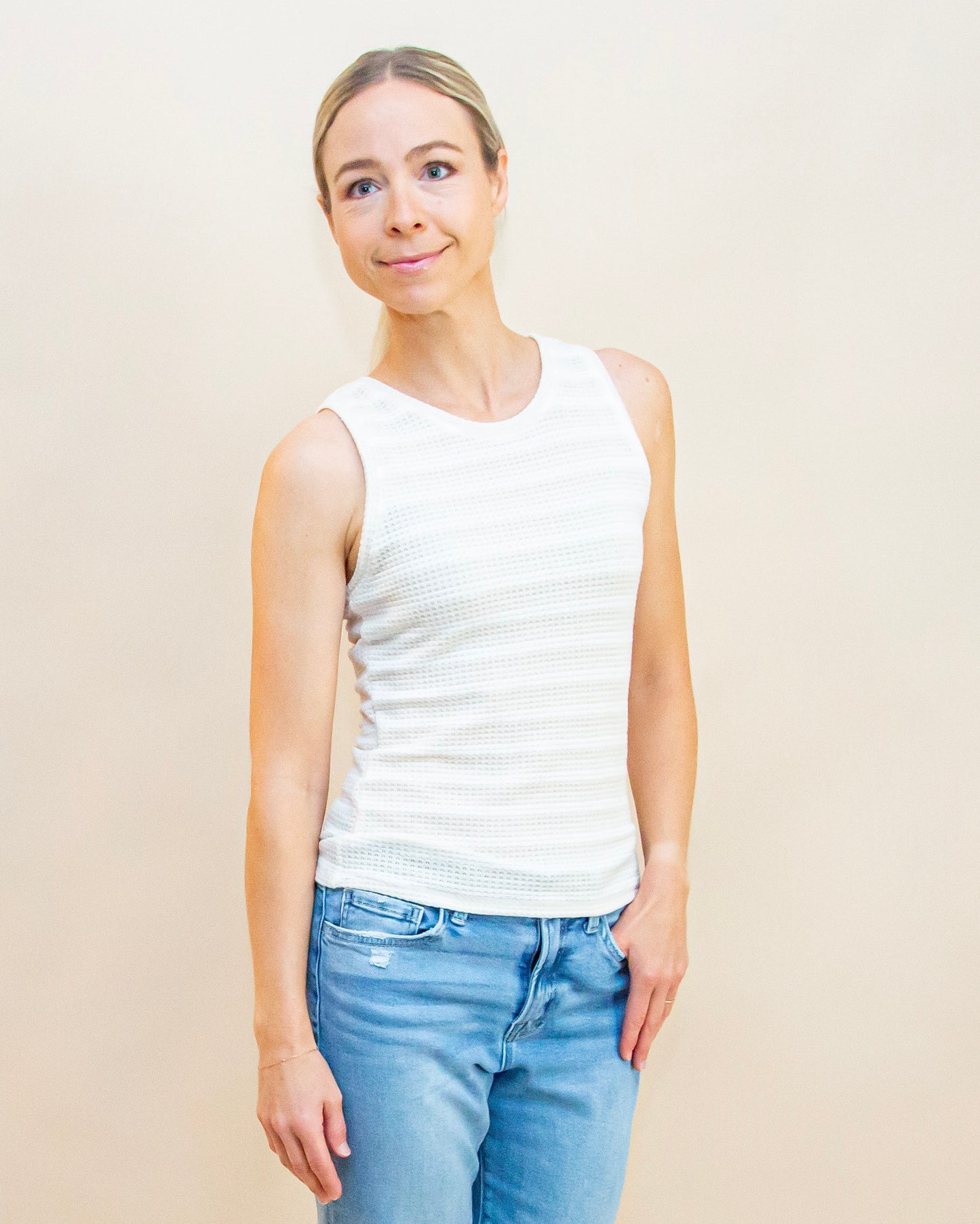 Instant Classic Stripe Tank in Off White (9015428940027)