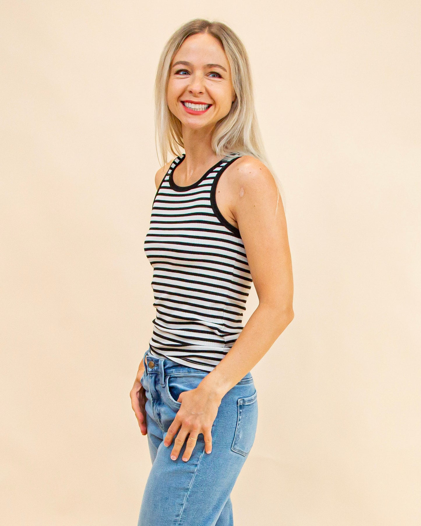 Classic Striped Scoop Tank in Black (8977990156539)