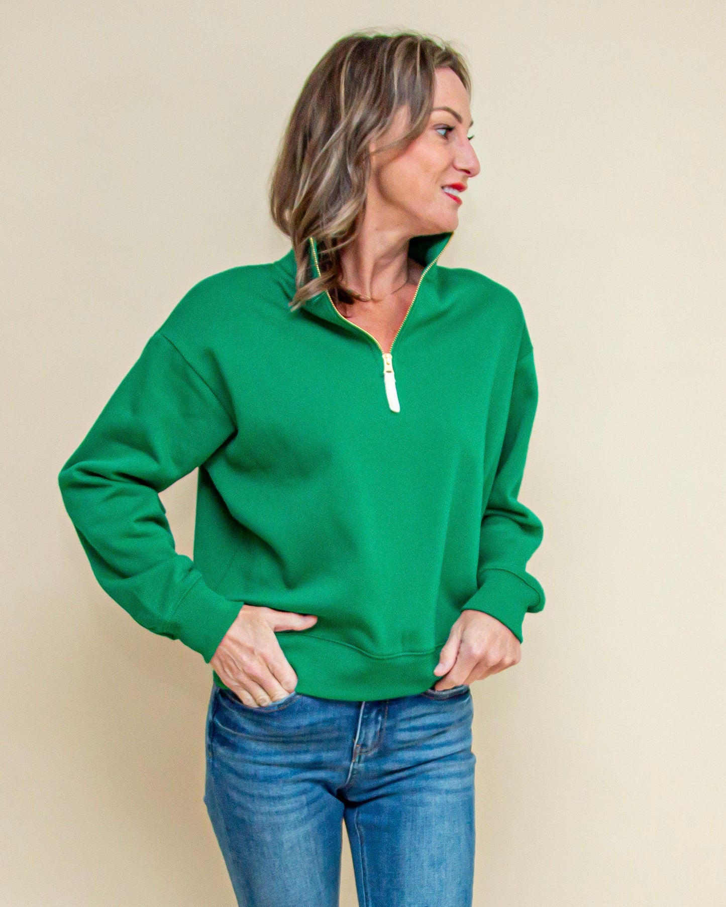 Forever Favorite Fleece Half Zip in Kelly Green (9108255375611)