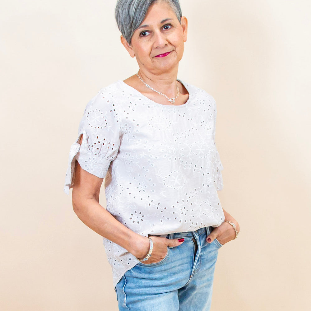 Sweet Ties Lace Top in Taupe (8992696533243)