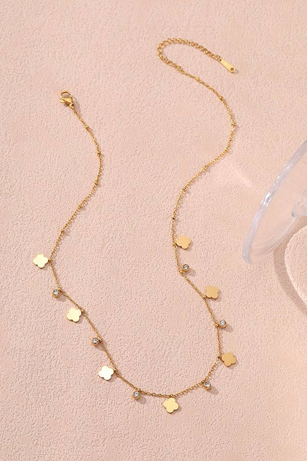 TITANIUM  STEEL NON-TARNISH MINI CLOVER NECKLACE | 40NK376: Gold (9062068322555)