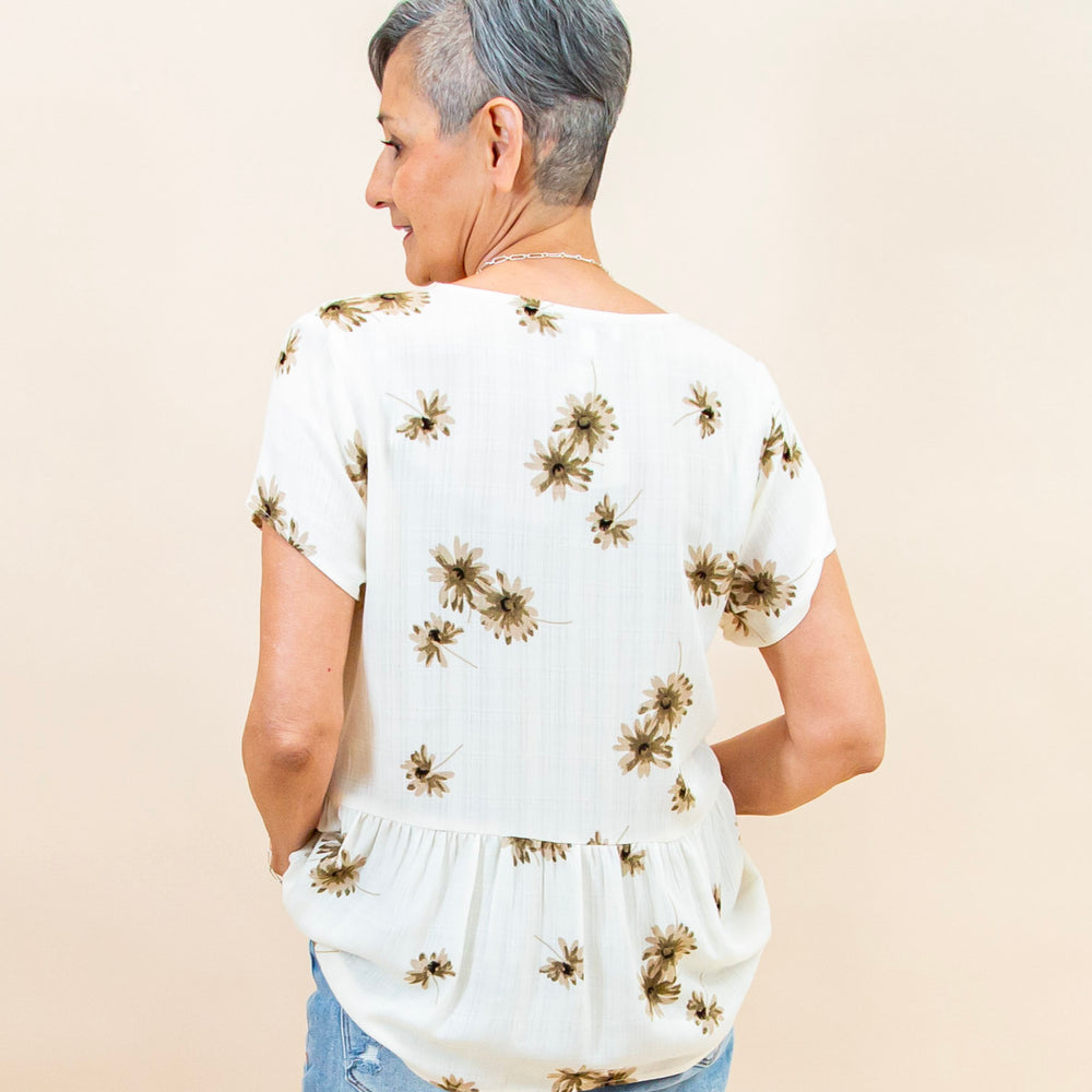 Soft Arrangement Top in Ivory/Taupe Floral (8954605076731)