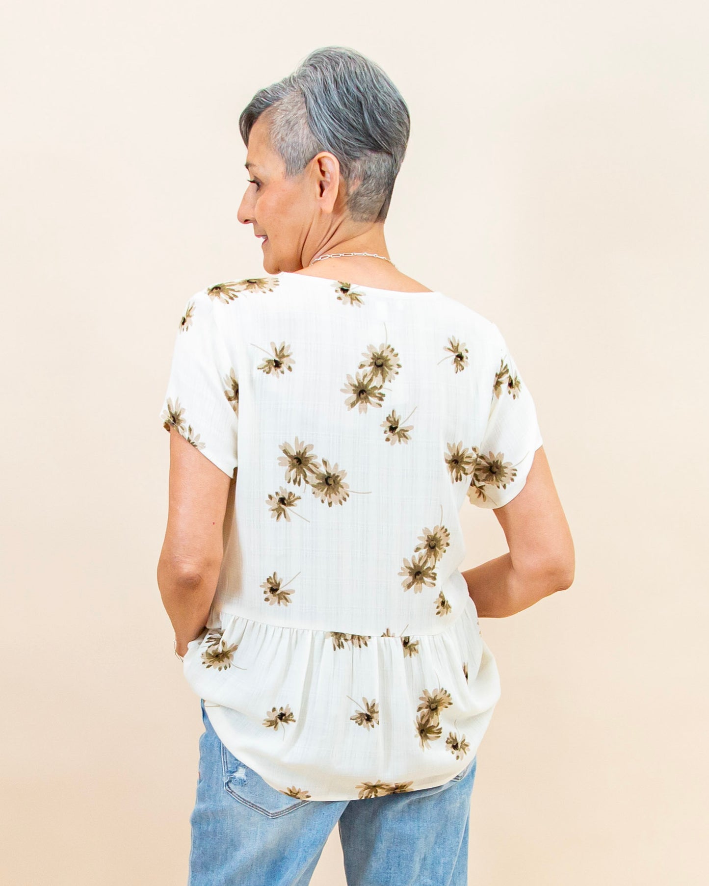 Soft Arrangement Top in Ivory/Taupe Floral (8954605076731)