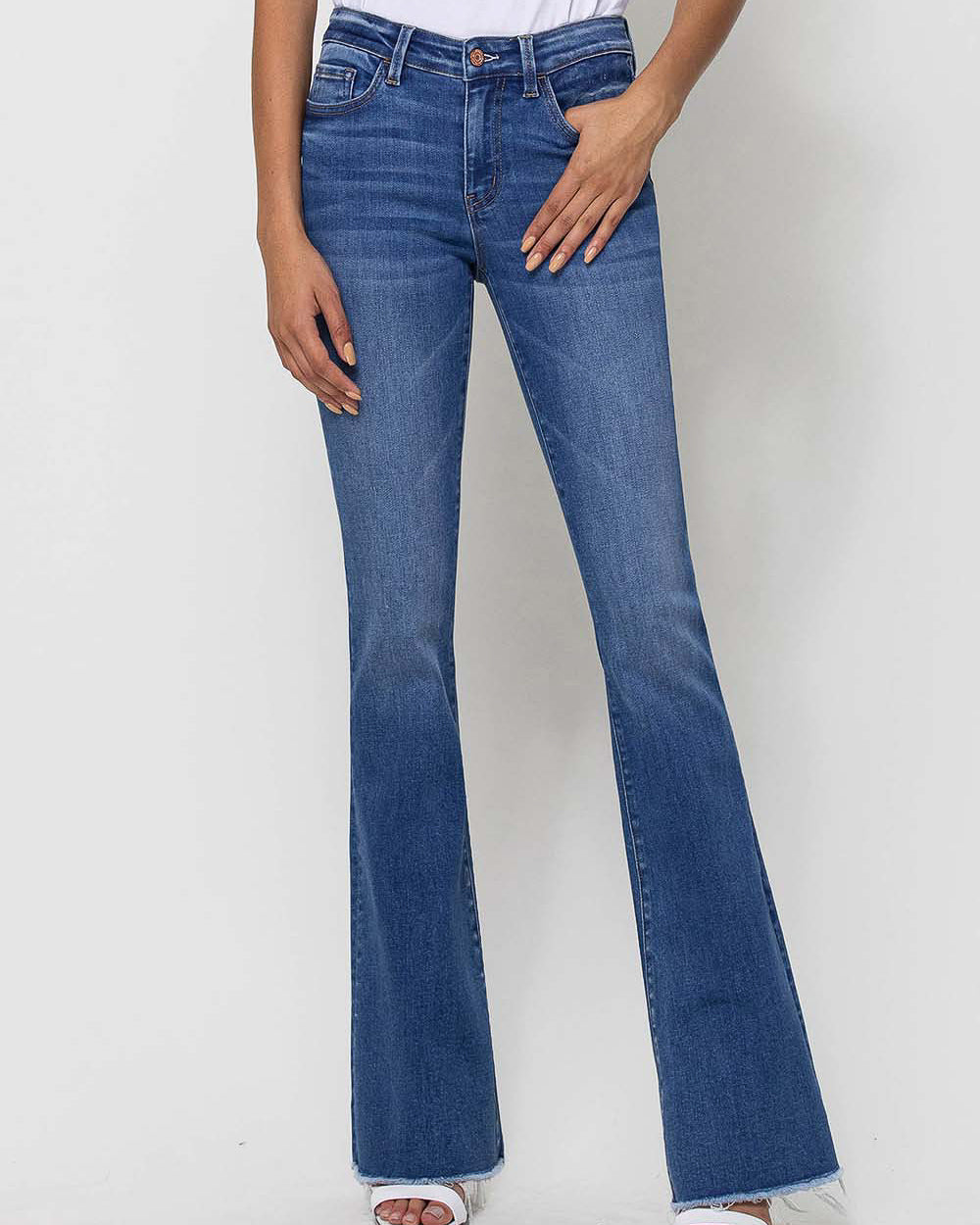 Sunfaded Mid Rise Mini Flare Jeans (7799922032891)