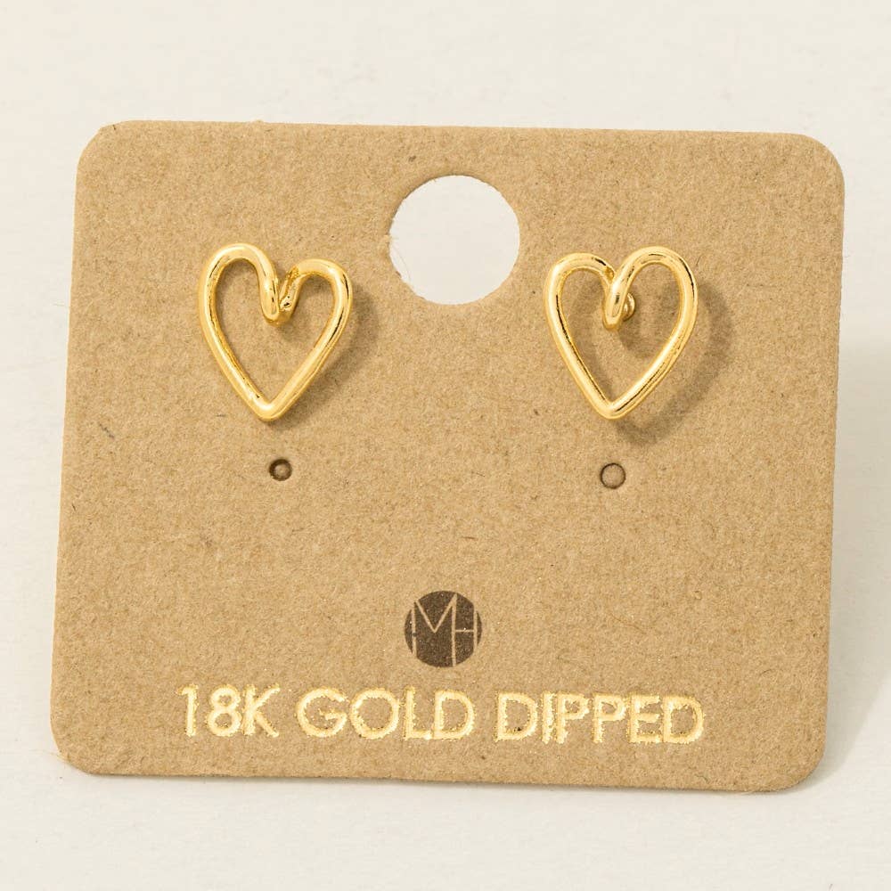 Gold Dipped Wire Heart Stud Earrings: G (9090434564347)