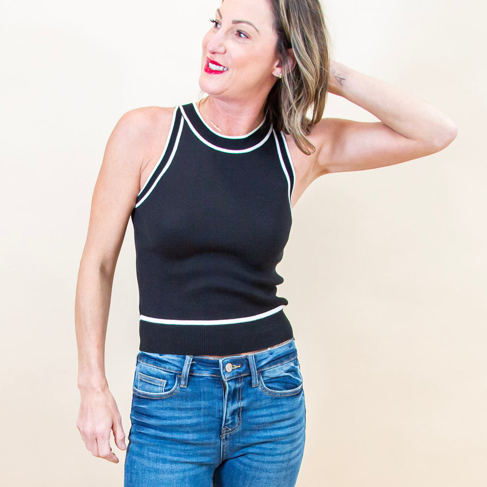 Hold The Line Halter Tank in Black (8955542962427)