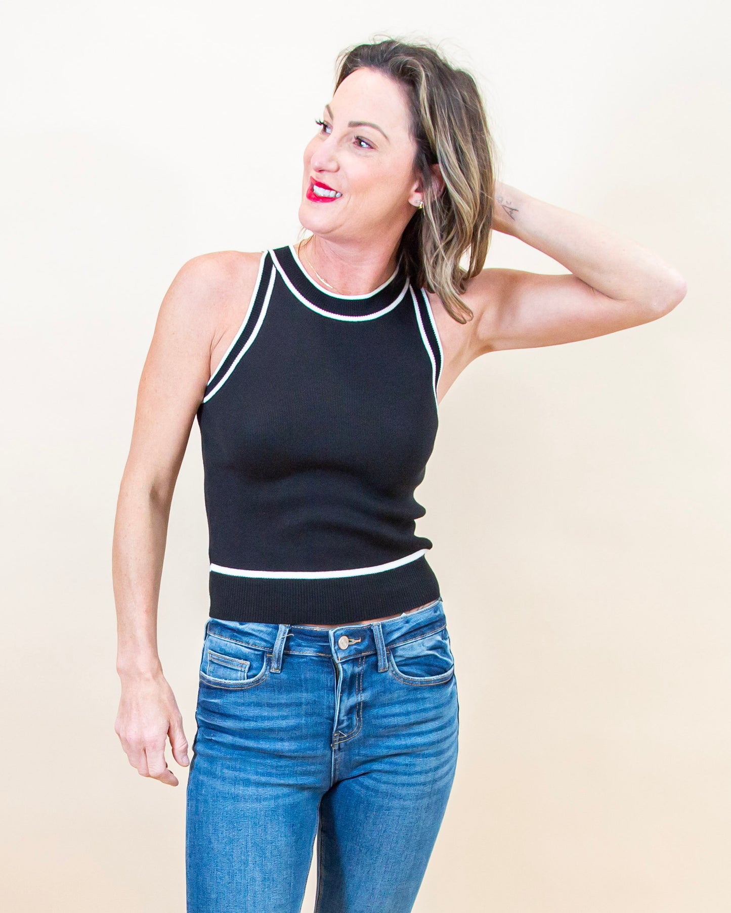 Hold The Line Halter Tank in Black (8955542962427)