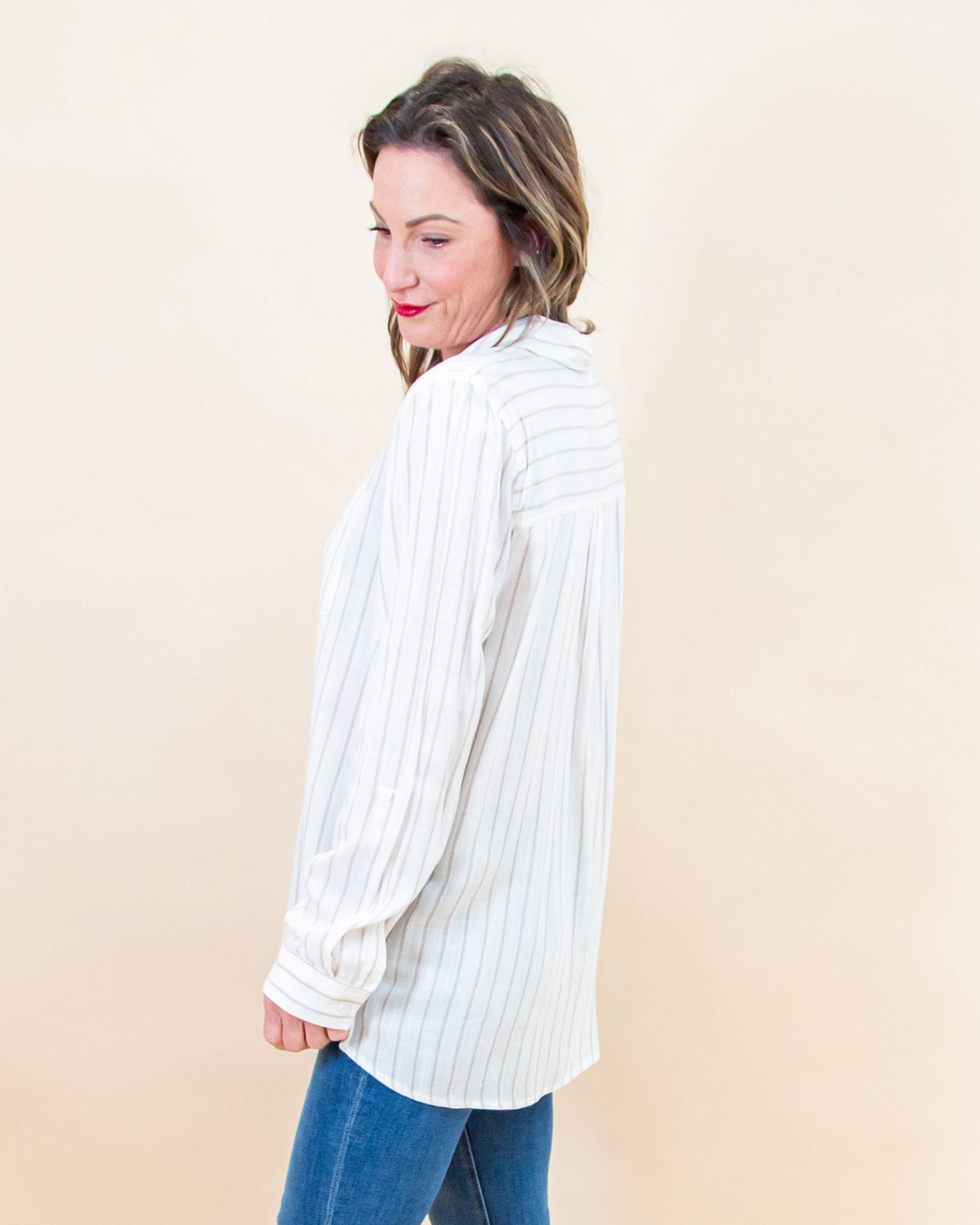 Settled in Stripes Top in Taupe (8992696140027)