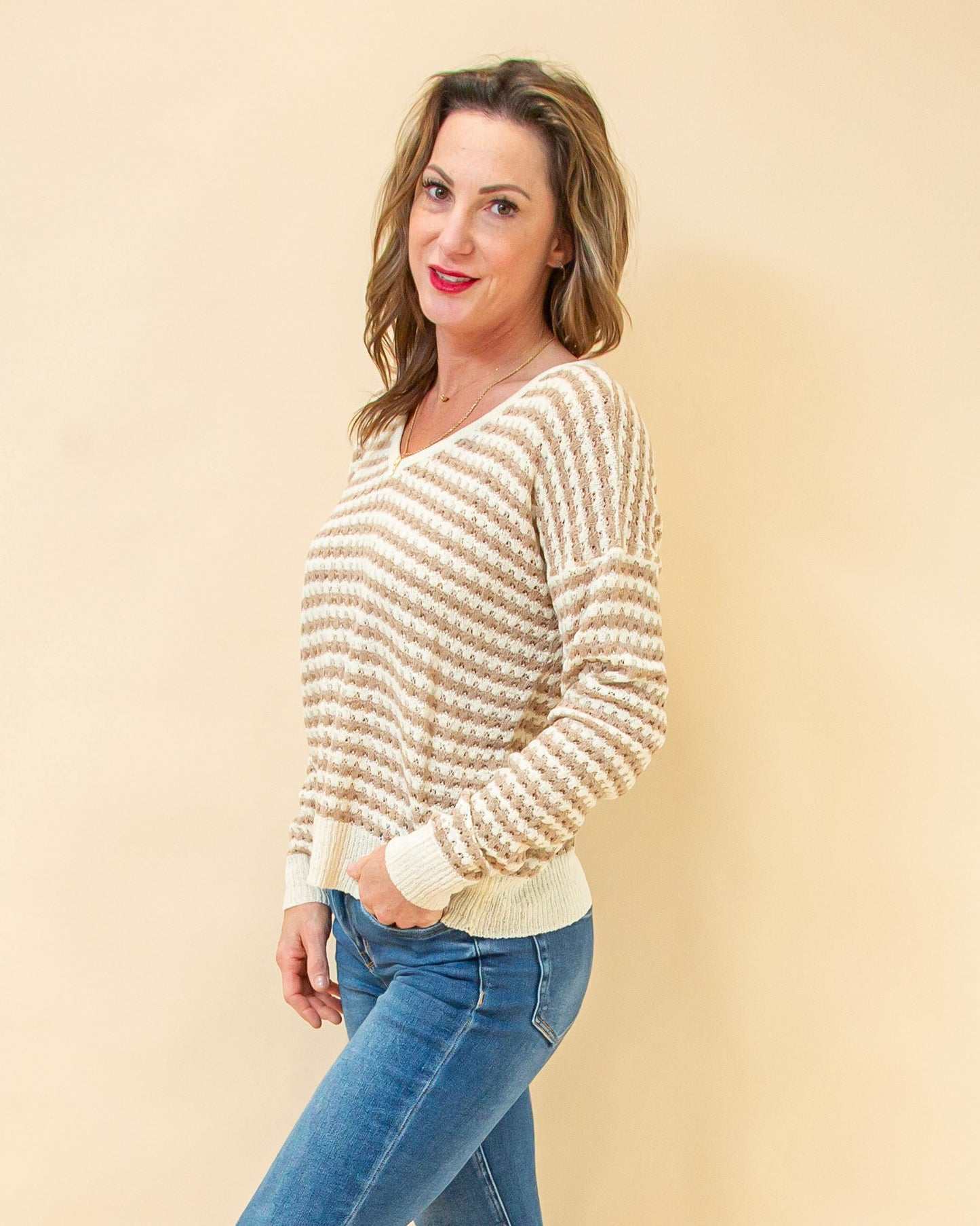 Serene Days Stripe Sweater in Taupe (8931861102843)