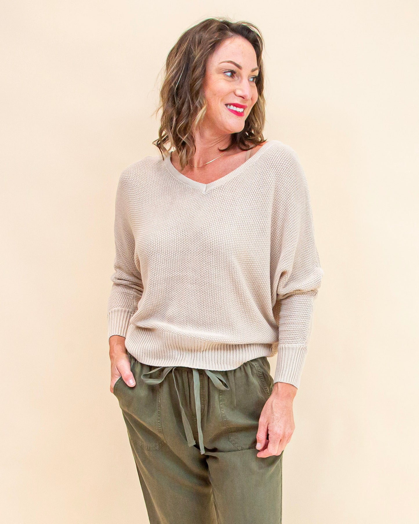 Behind the Charm Sweater in Sand (9065160671483)