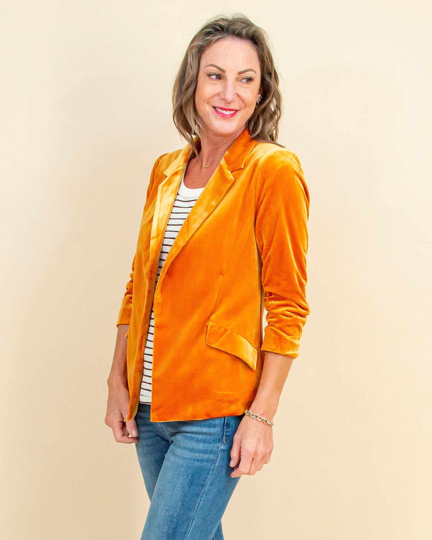You're So Rare Velvet Blazer in Golden Mustard (9090309619963)