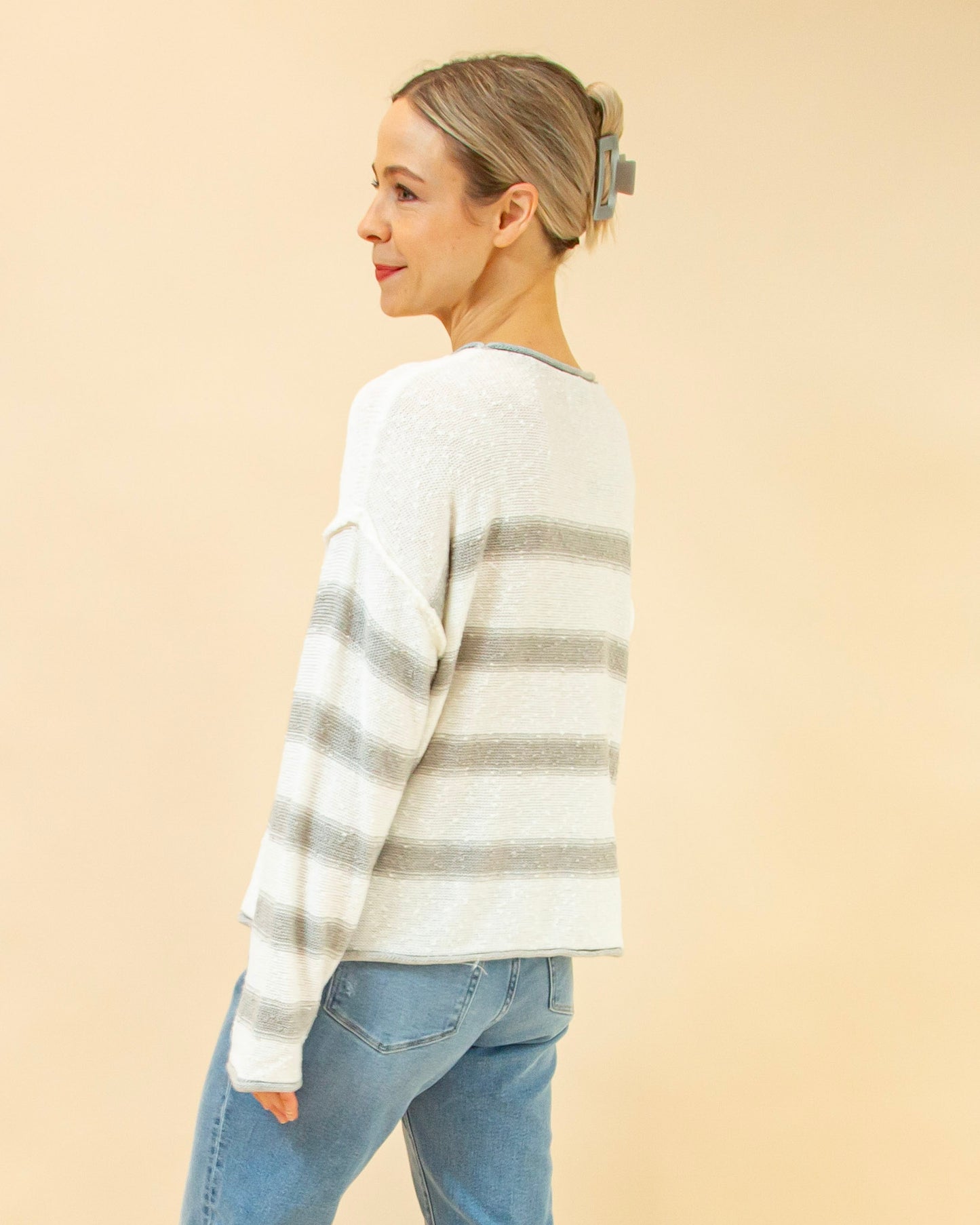 Follow Along Stripe Sweater in Warm Grey (8931860906235)