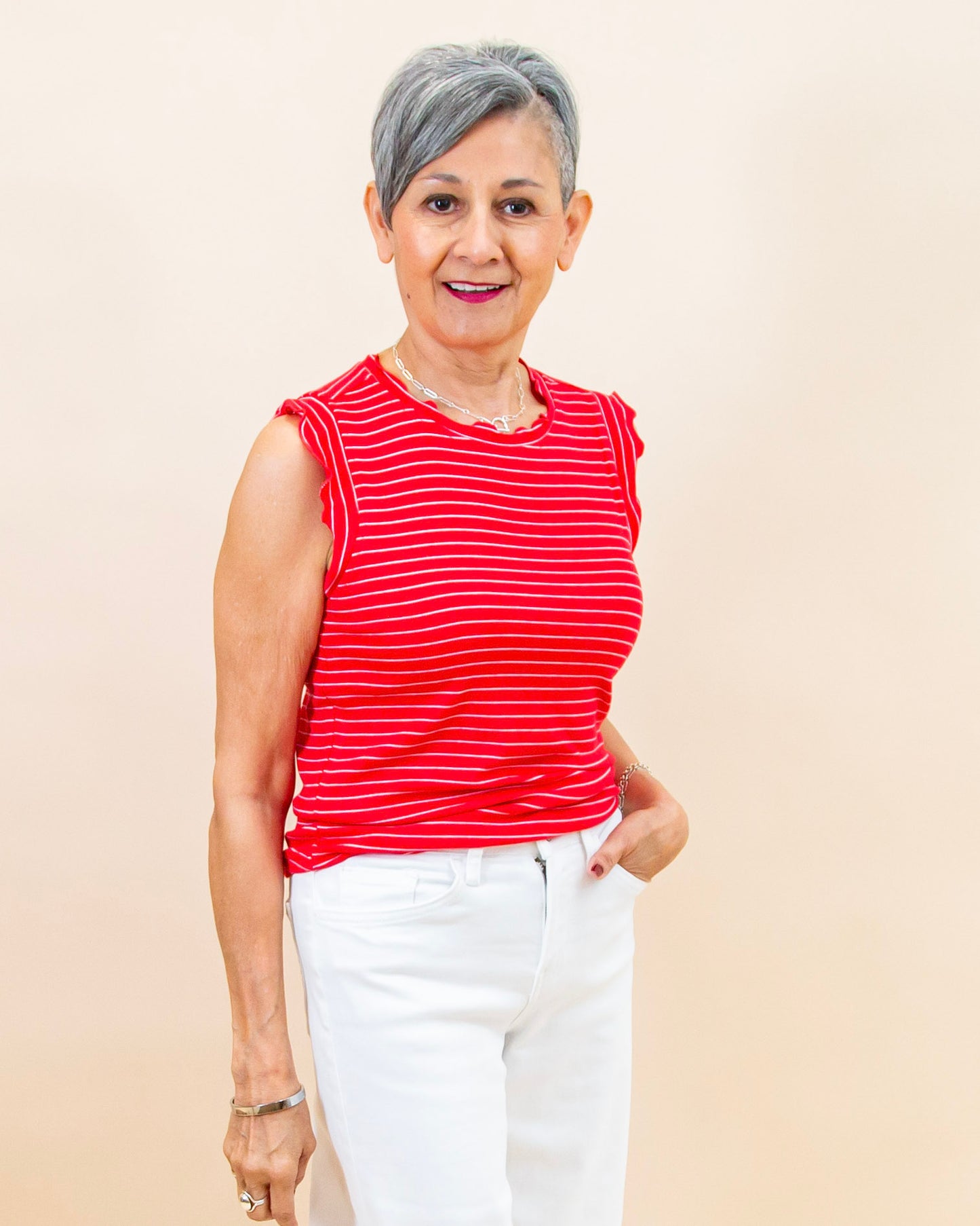 Fine Line Top in Ruby/White (8992695845115)