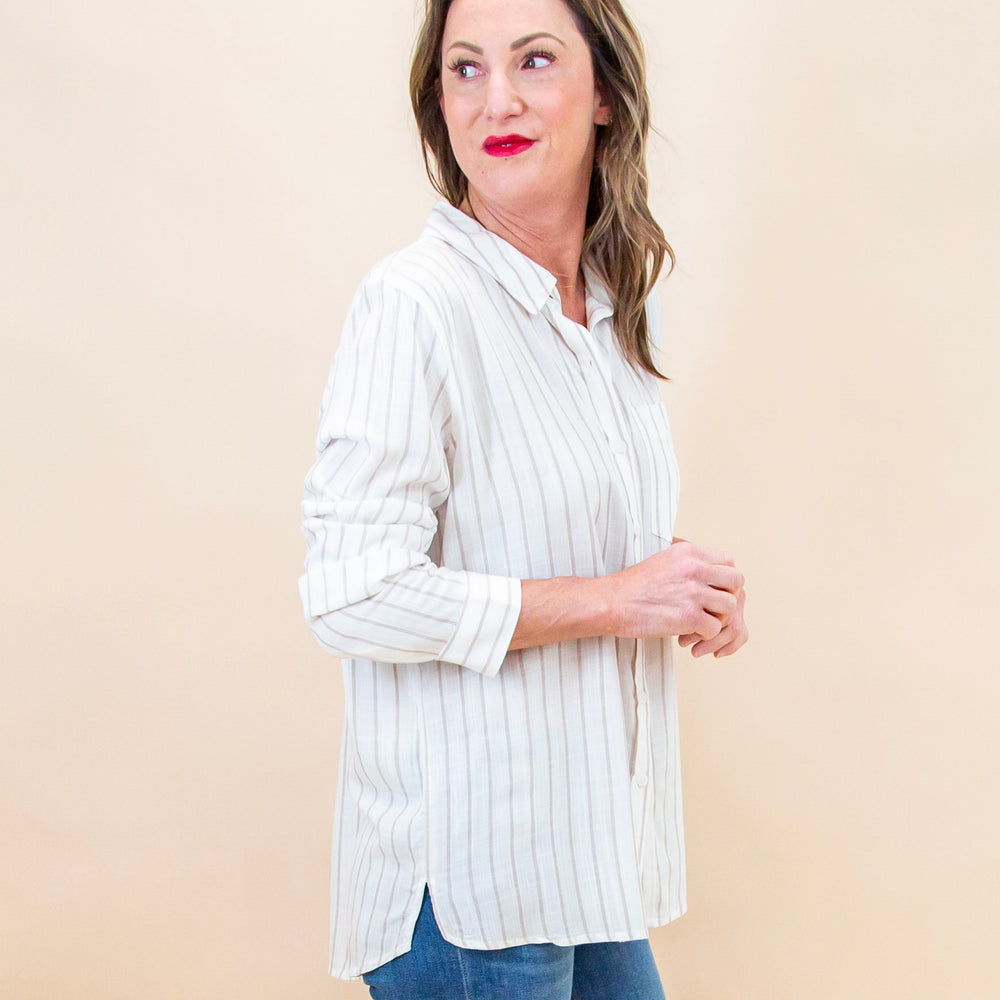 Settled in Stripes Top in Taupe (8992696140027)