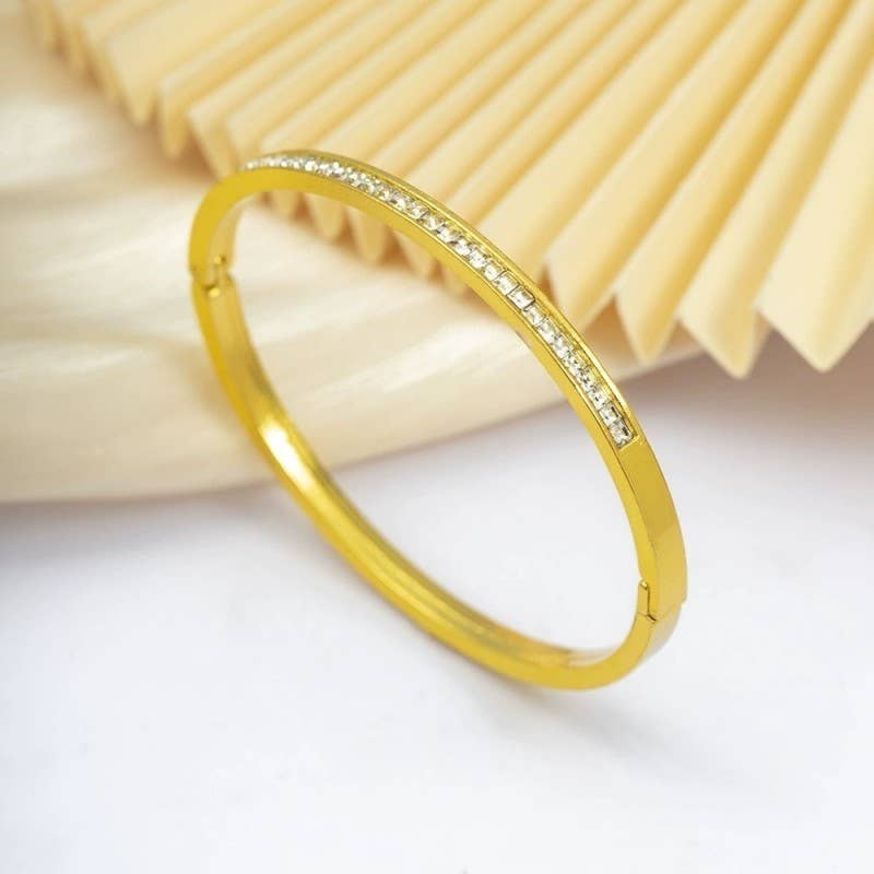 18K NON-TARNISH WATERPROOF STAINLESS STEEL BANGLE | 40B5152: Gold (9062068420859)
