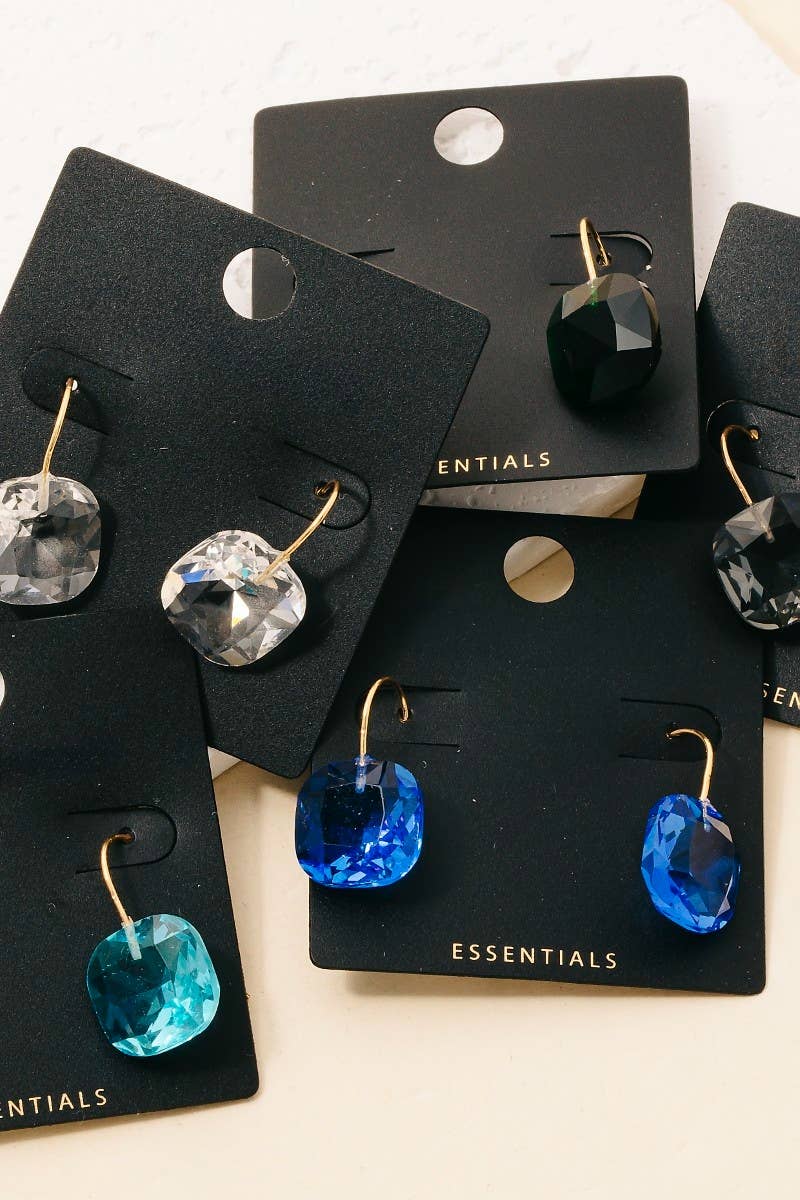 Gold Dipped Faceted Square Glass Charm Drop Earrings: 4DARKGREEN (9090436792571)