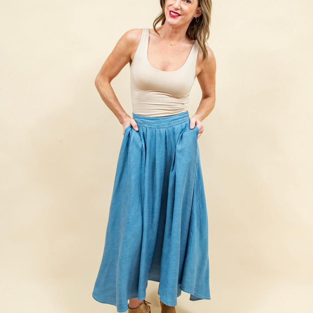 
                  
                    Drifting Away Midi Skirt in Chambray (8955518320891)
                  
                