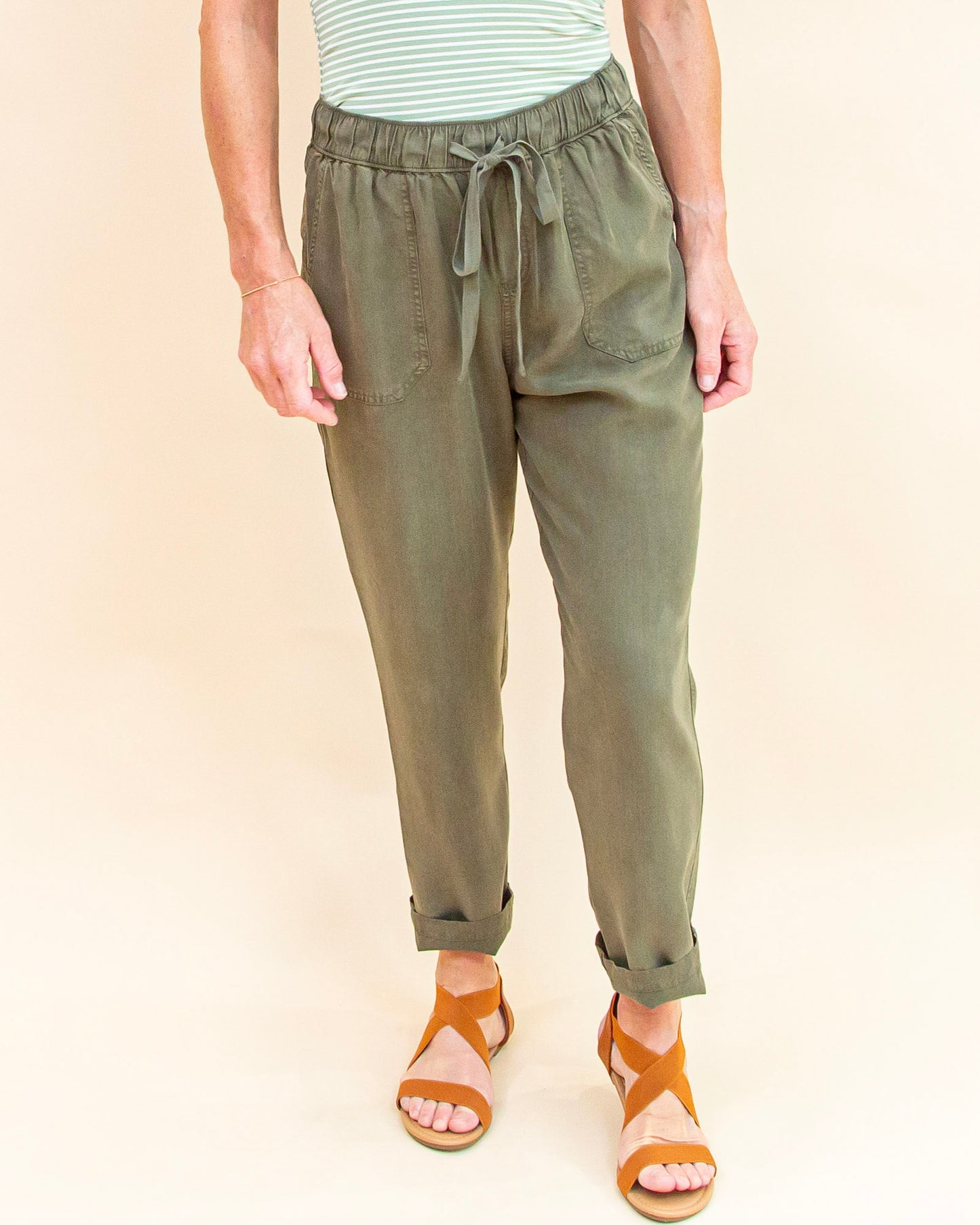 Talk About It Tapered Pants in Dark Olive (9065160835323)