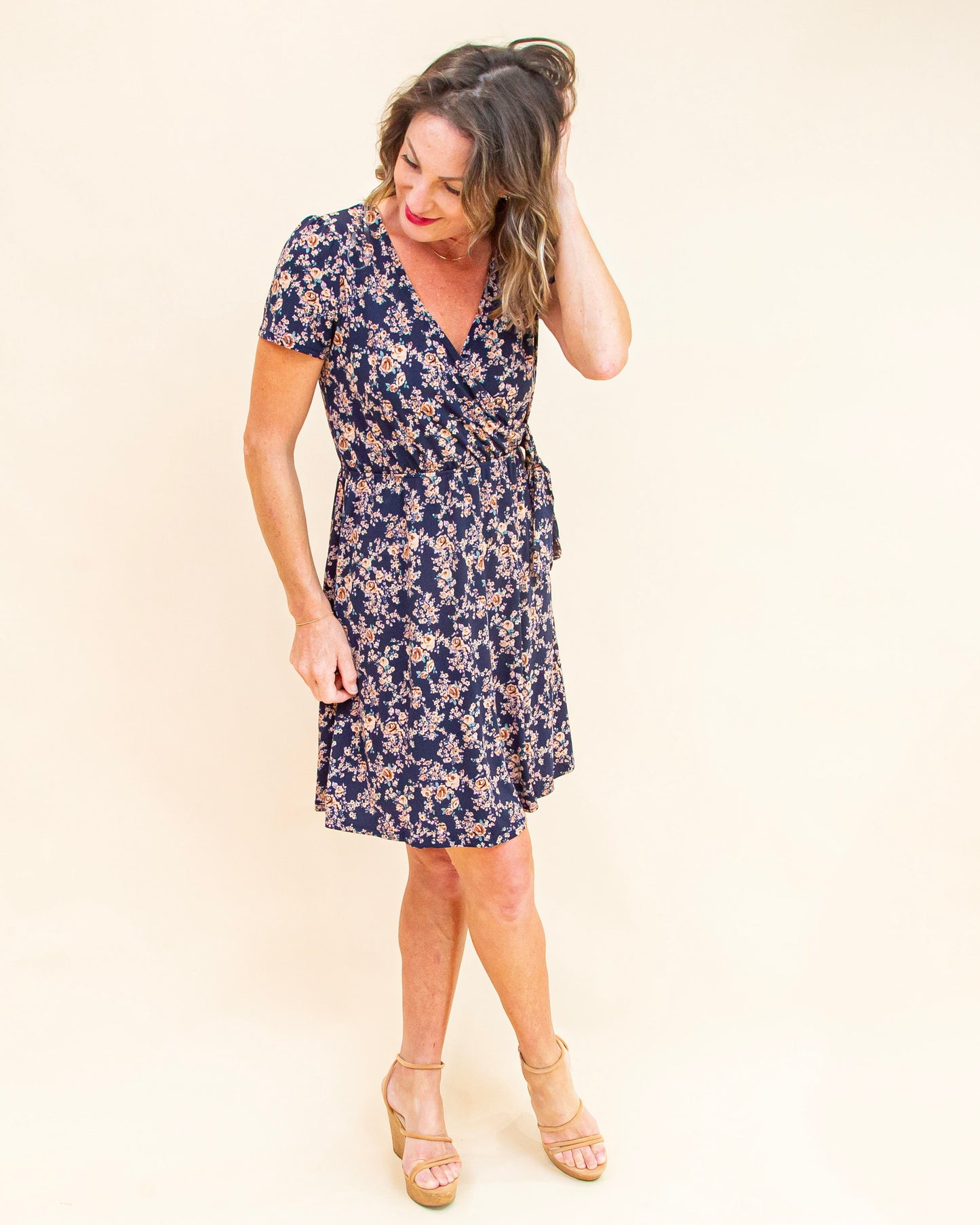 Wrapped in Wonder Dress in Navy/Taupe (9065190228219)