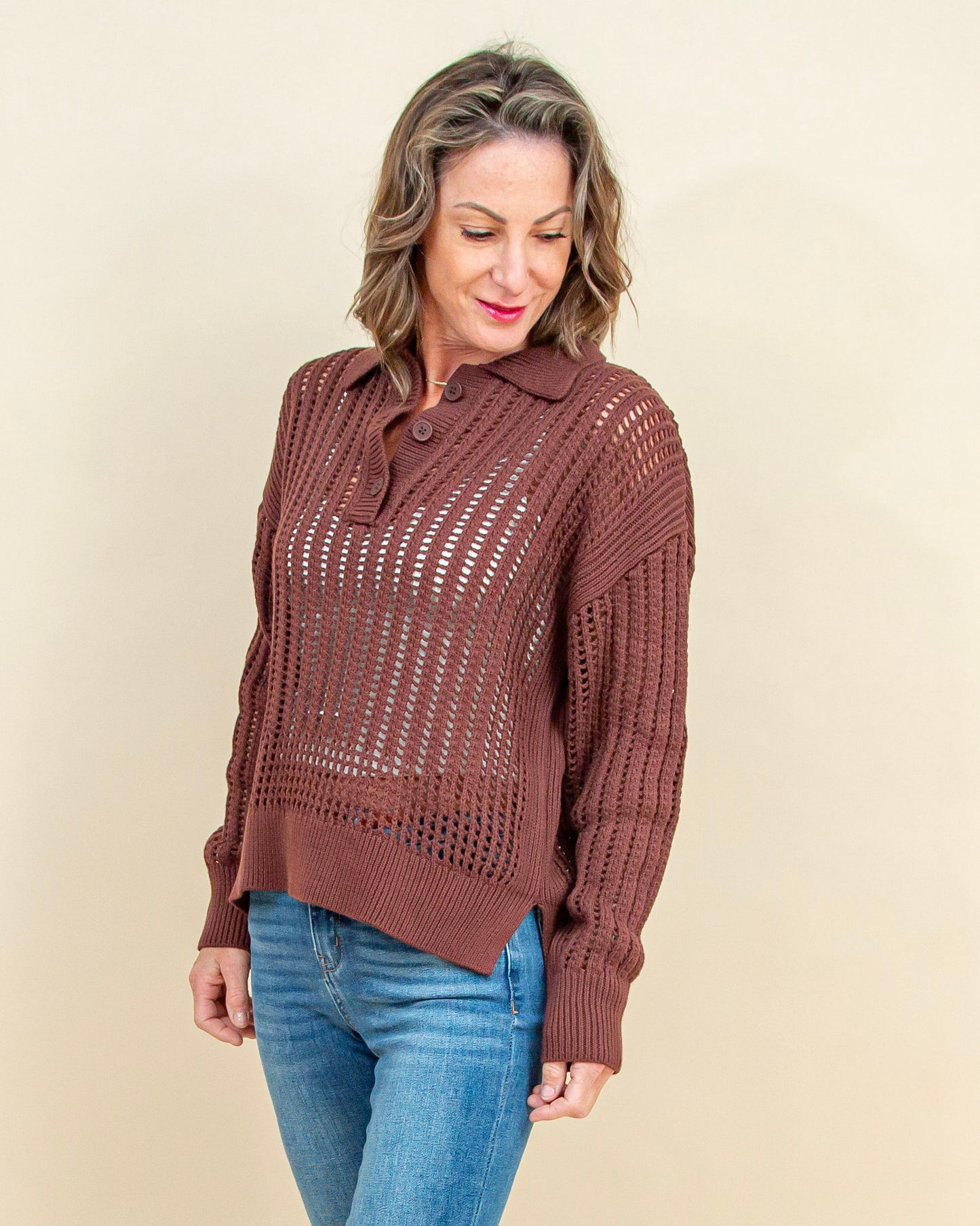 Looking Glass Polo Sweater in Sandalwood (8977990385915)
