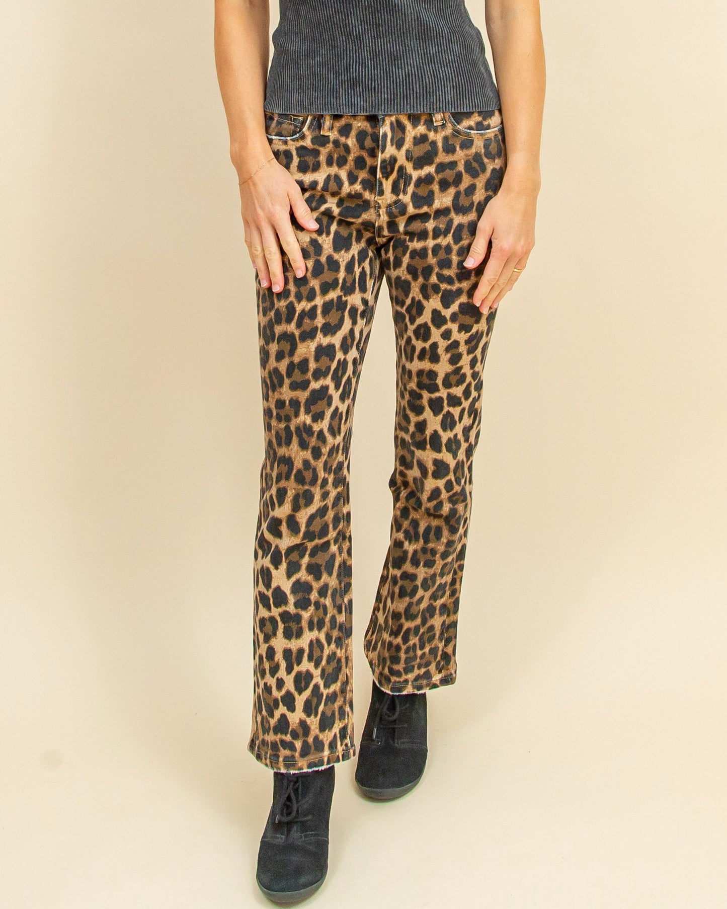 Leopard High Rise Kick Flare Jeans (9090309816571)