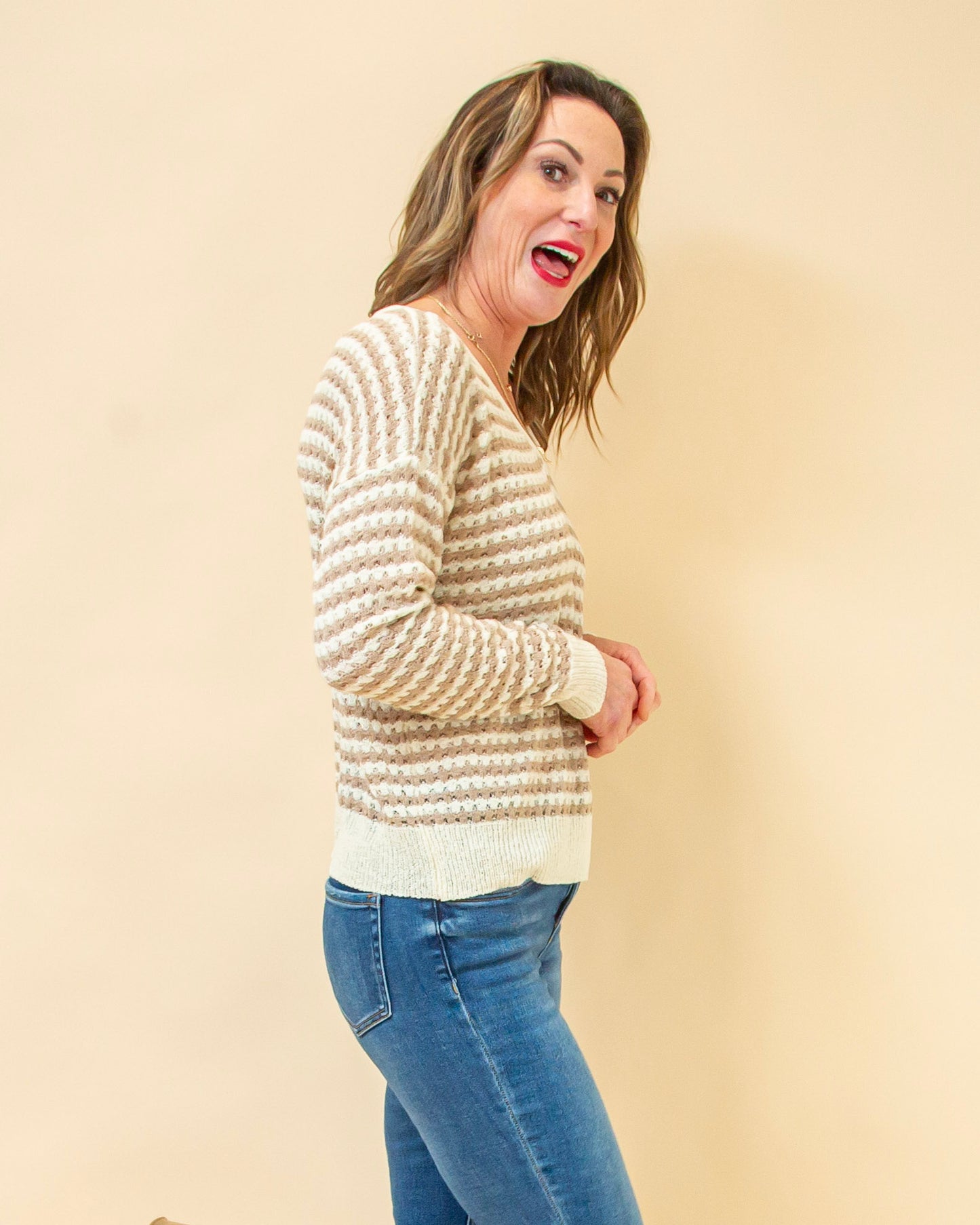 Serene Days Stripe Sweater in Taupe (8931861102843)