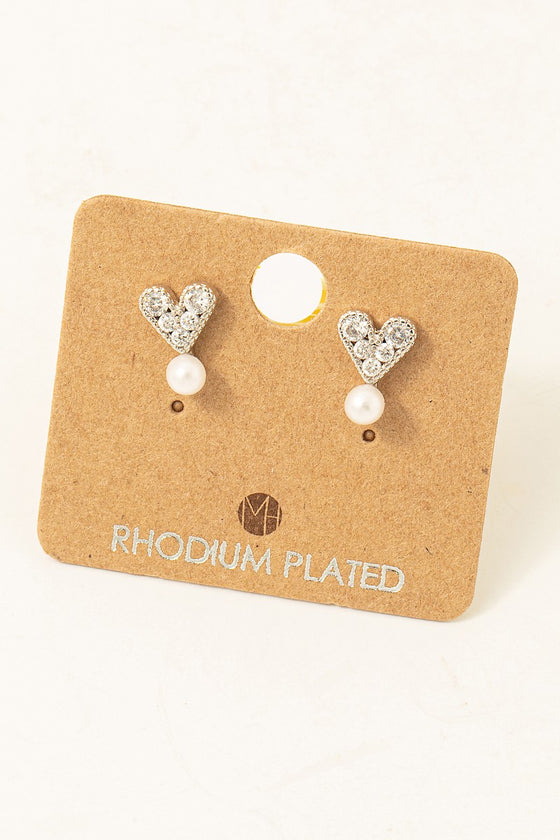 Pave And Pearly Heart Stud Earrings (8271655239931)