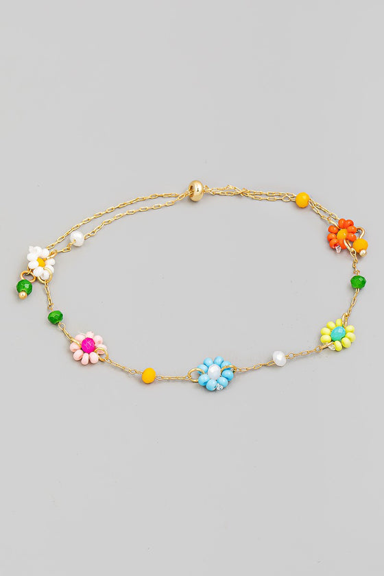Beaded Flower Station Chain Bracelt (8303056945403)