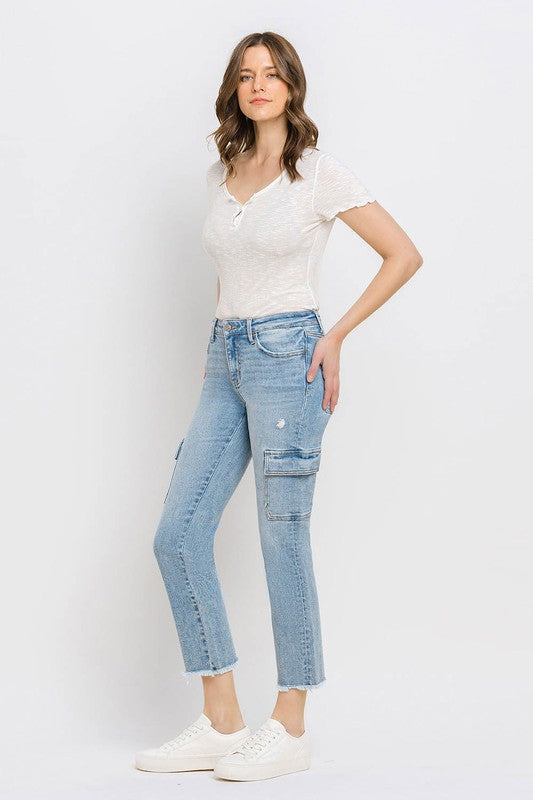 Mightily Mid Rise Straight Cargo Jeans (8308575830267)