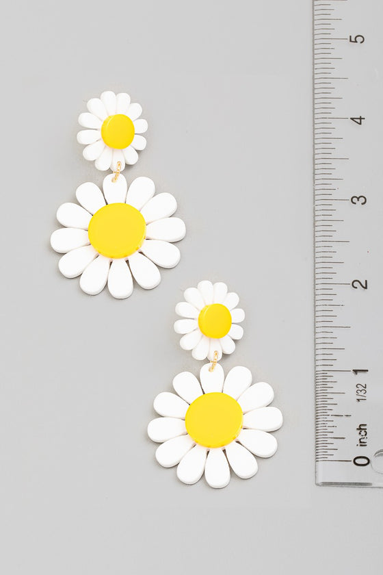 Double Daisy Flower Dangle Earrings (8303066906875)