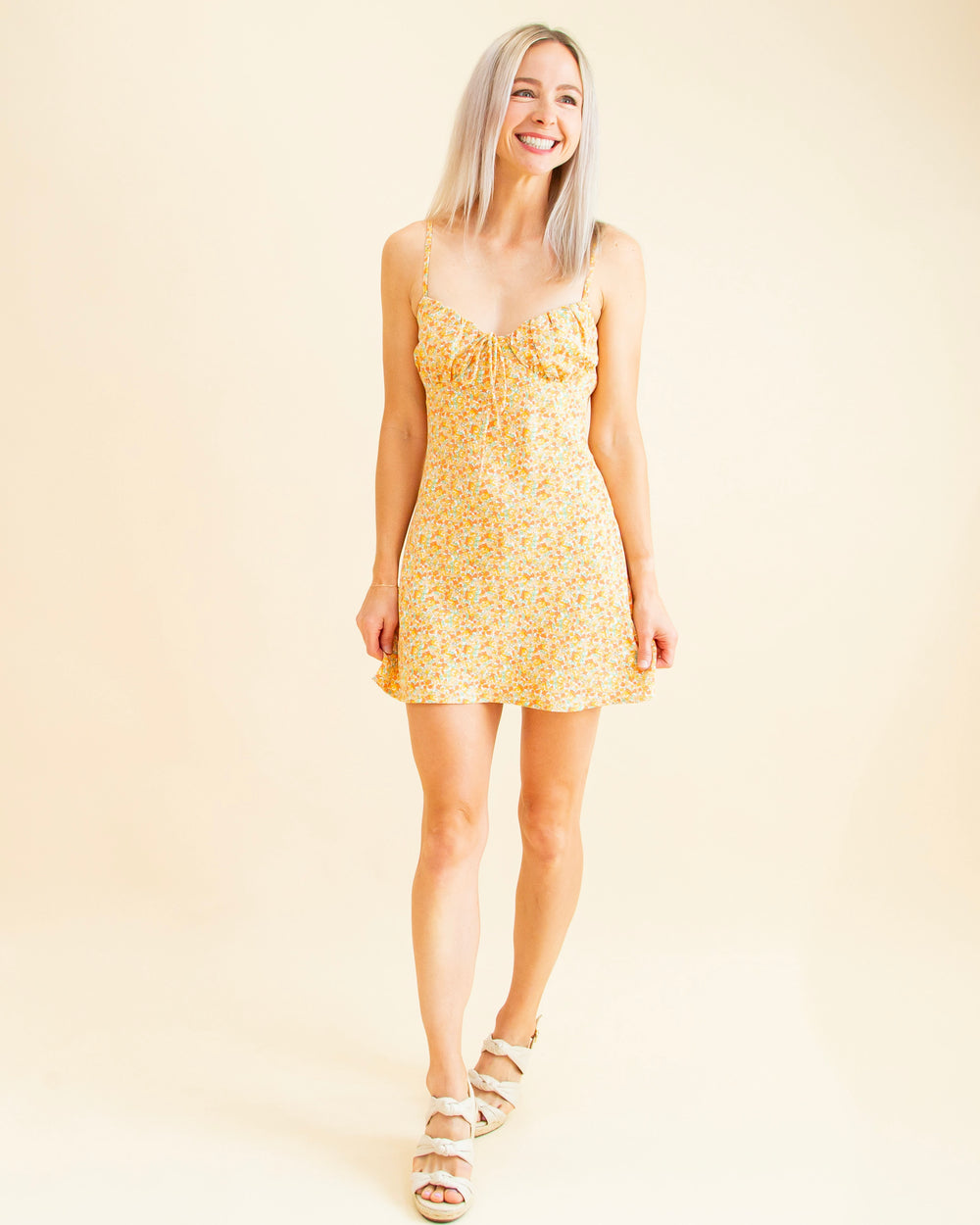 Be A Darling Dress in White/Yellow (8322833875195)