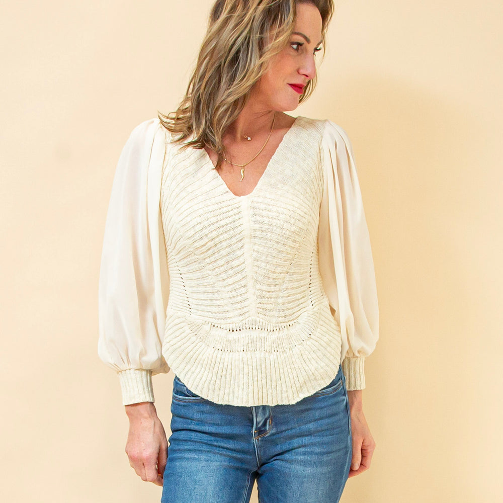 Soft Symphony Sweater Top in Cream (8940247122171)