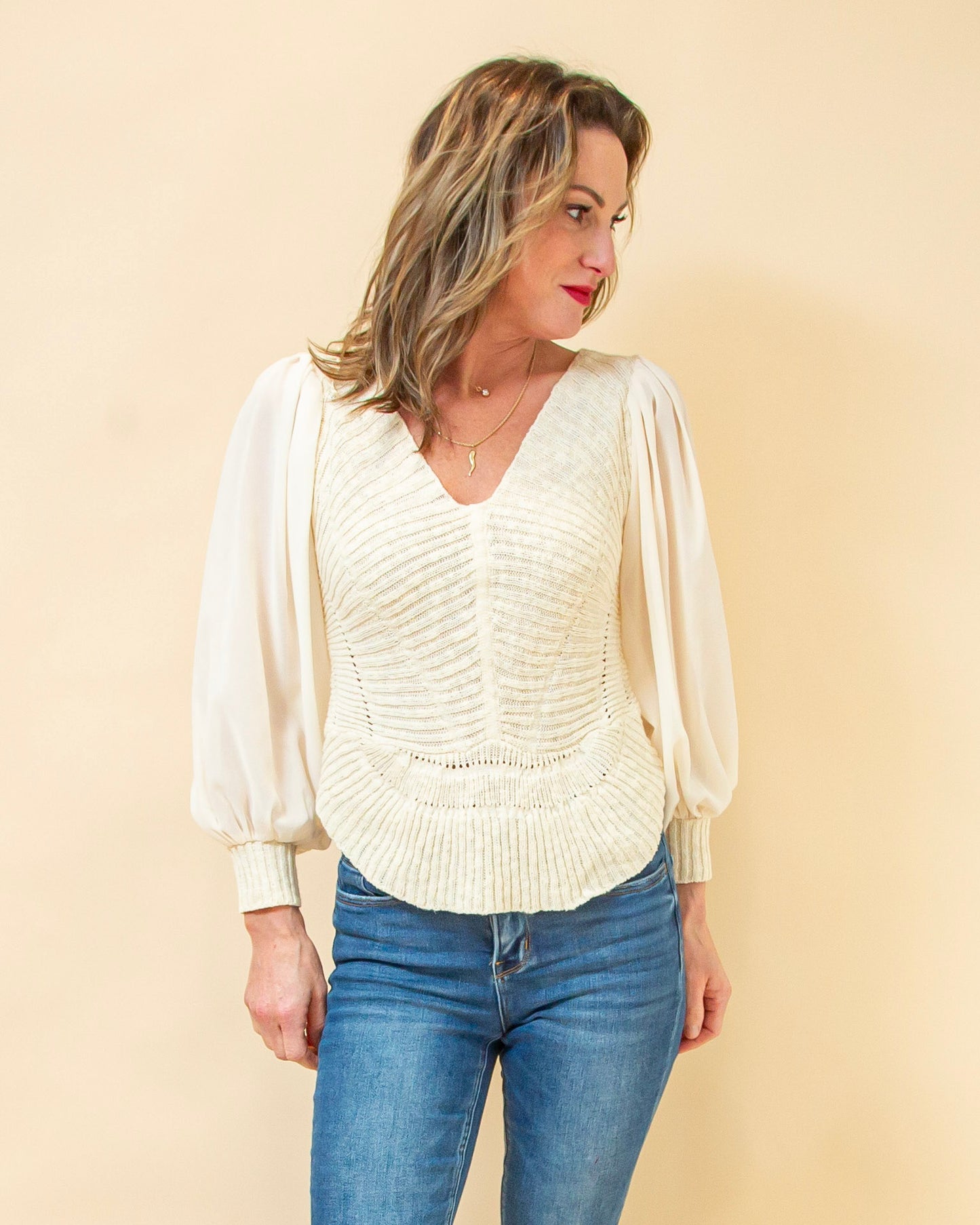 Soft Symphony Sweater Top in Cream (8940247122171)