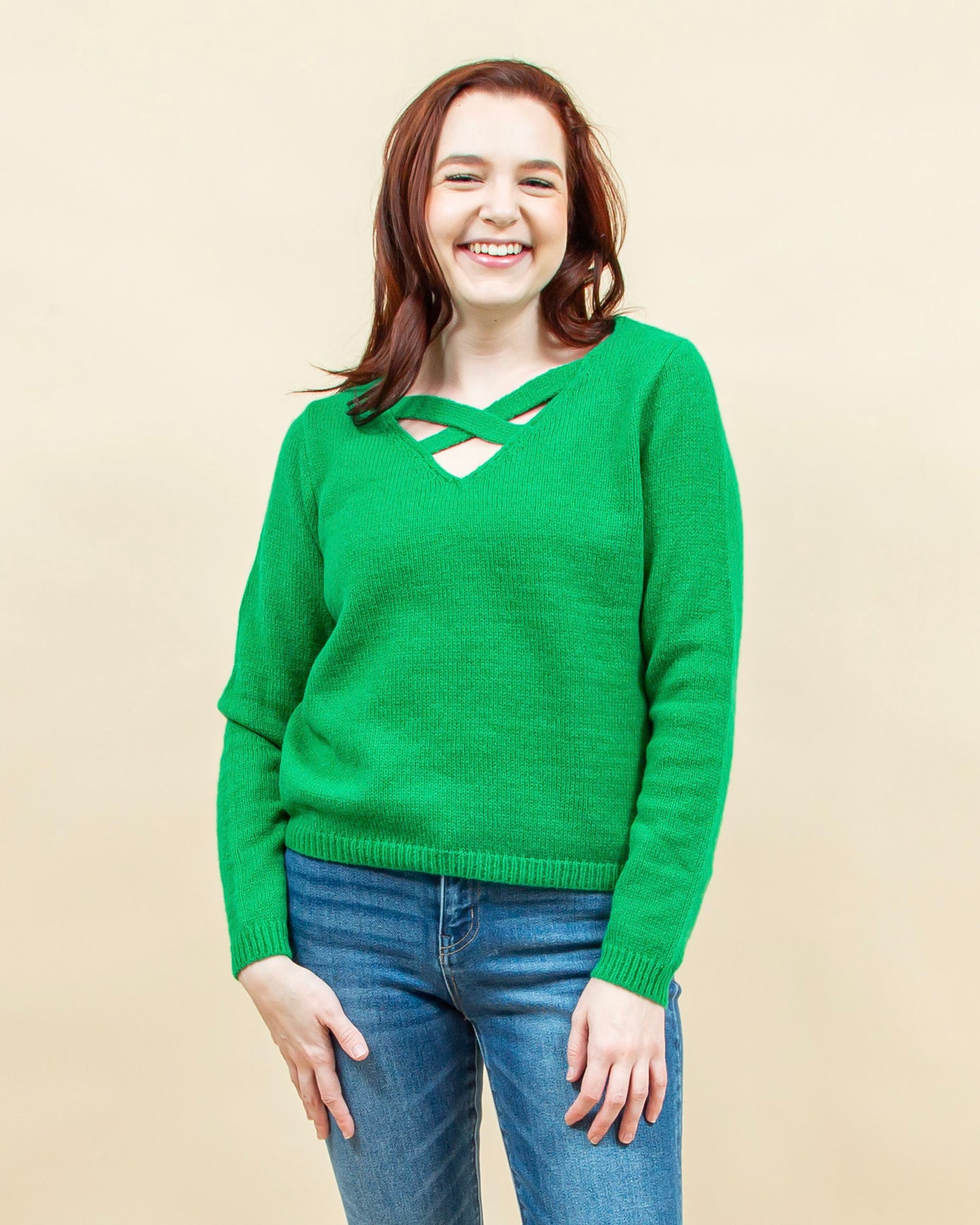 Fingers Crossed Sweater in Green (8941296386299)