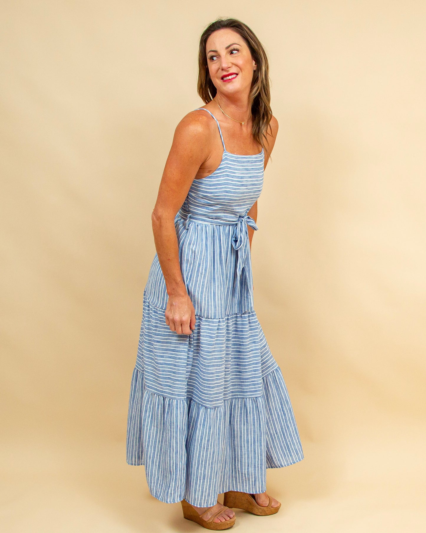 Seaside Stroll Maxi Dress in Blue/White Stripe (8965989040379)