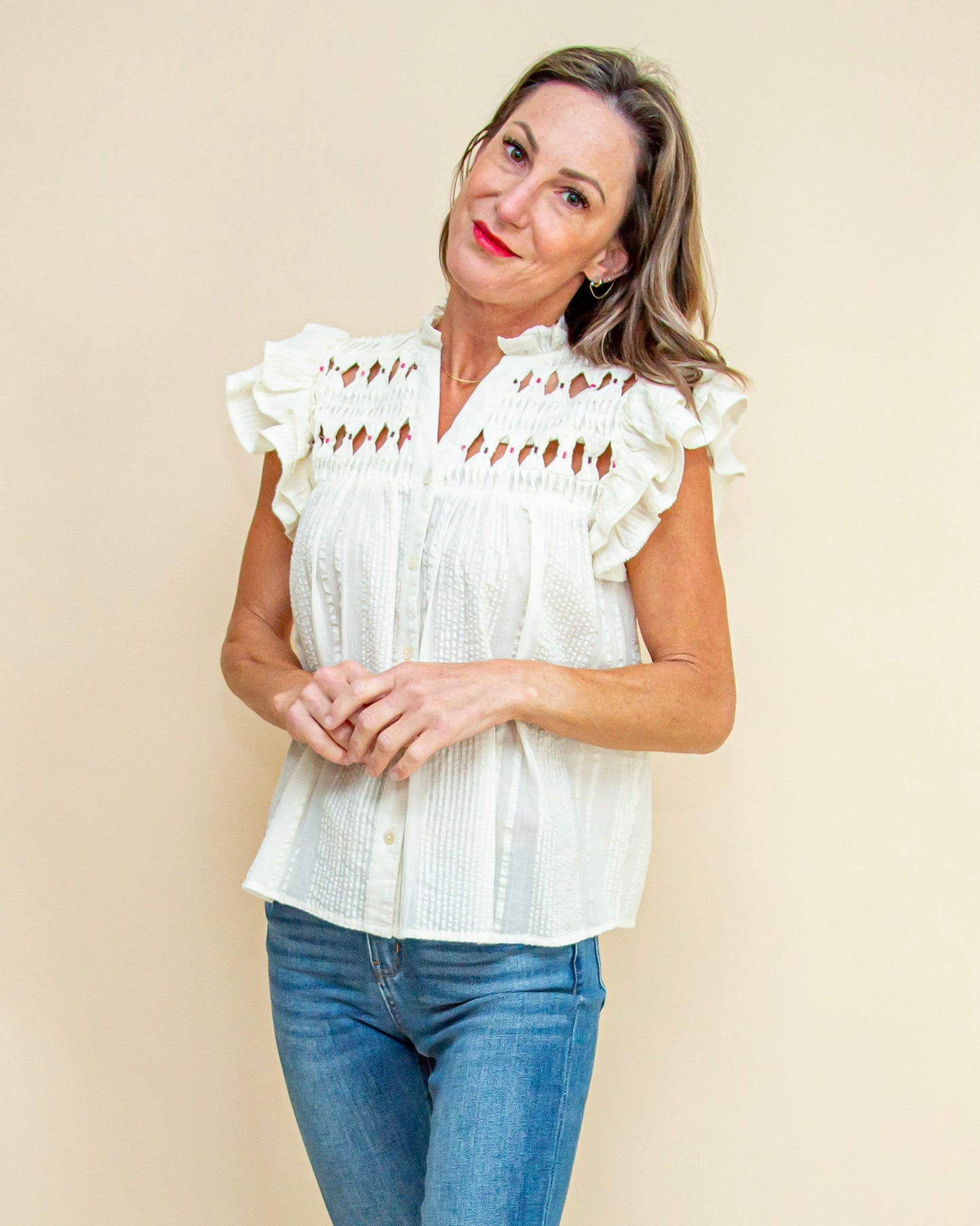 Charming Elegance Blouse in Cream (9108222968059)