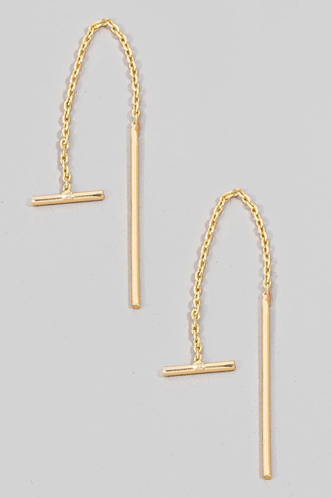 Dainty Metallic Chain And Bar Threader Earrings (8685124976891)