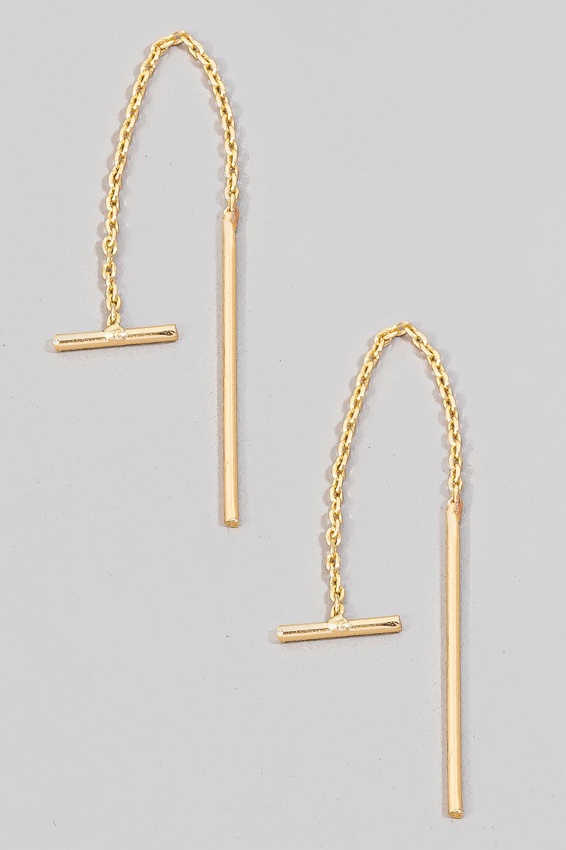 Dainty Metallic Chain And Bar Threader Earrings (8685124976891)