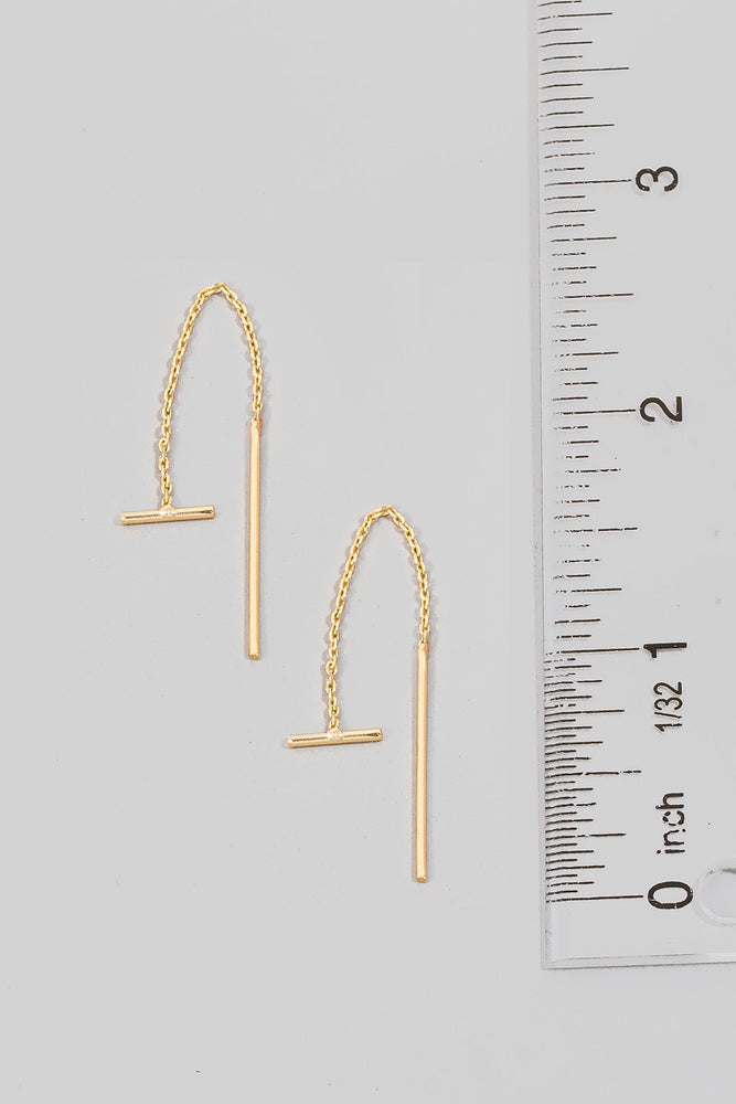 Dainty Metallic Chain And Bar Threader Earrings (8685124976891)