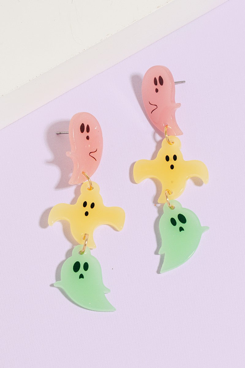 Glow In The Dark Triple Ghost Dangle Earrings (8685127172347)