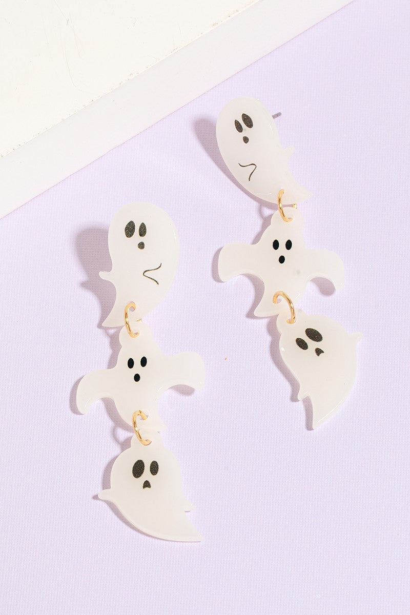 Glow In The Dark Triple Ghost Dangle Earrings (8685127172347)