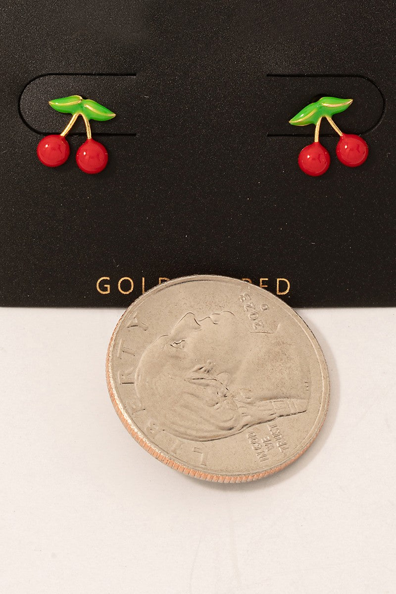Gold Dipped Mini Cherry Stud Earrings (8685126156539)