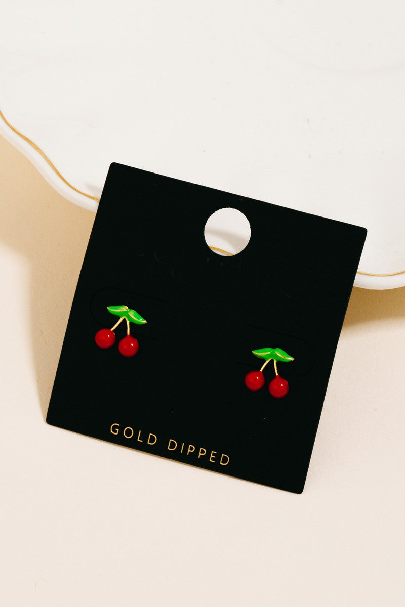 Gold Dipped Mini Cherry Stud Earrings (8685126156539)