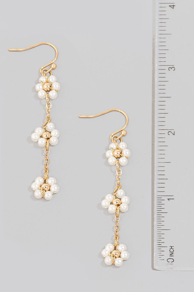 Pearl Flower Chain Dangle Earrings (8685126582523)