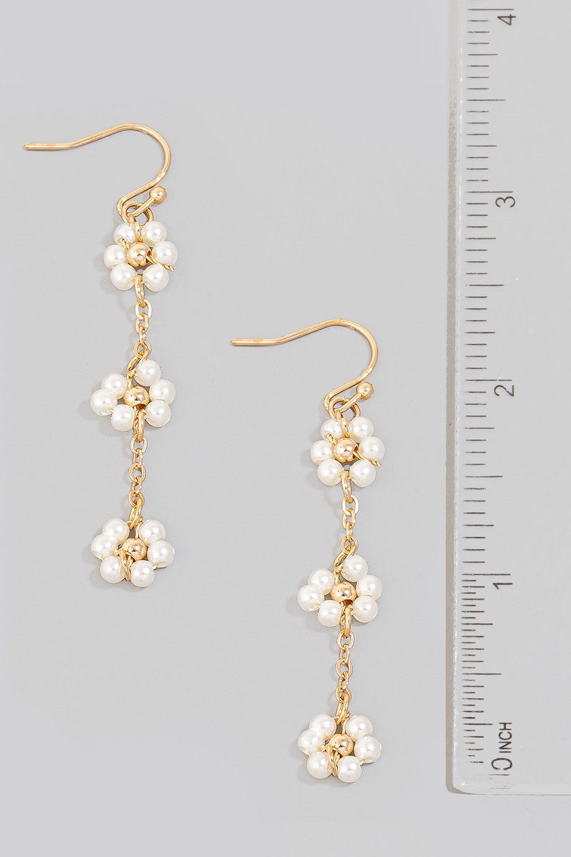 Pearl Flower Chain Dangle Earrings (8685126582523)